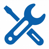 Blue icon showcasing a wrench and screwdriver